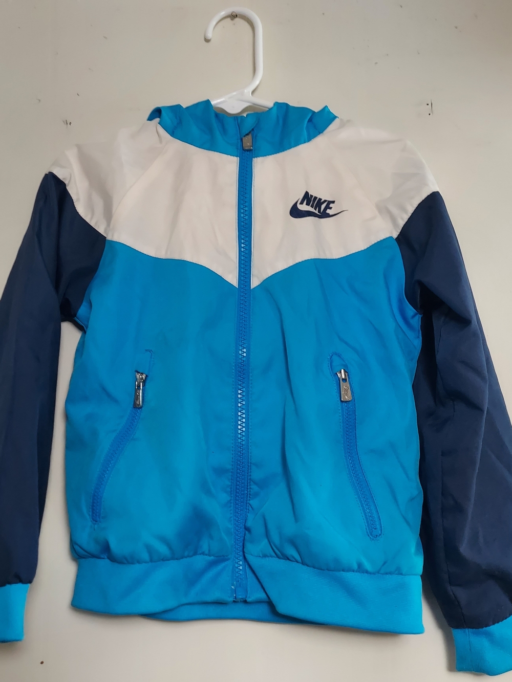 Nike Kids Blue and White Colorblock Windbreaker Jacket